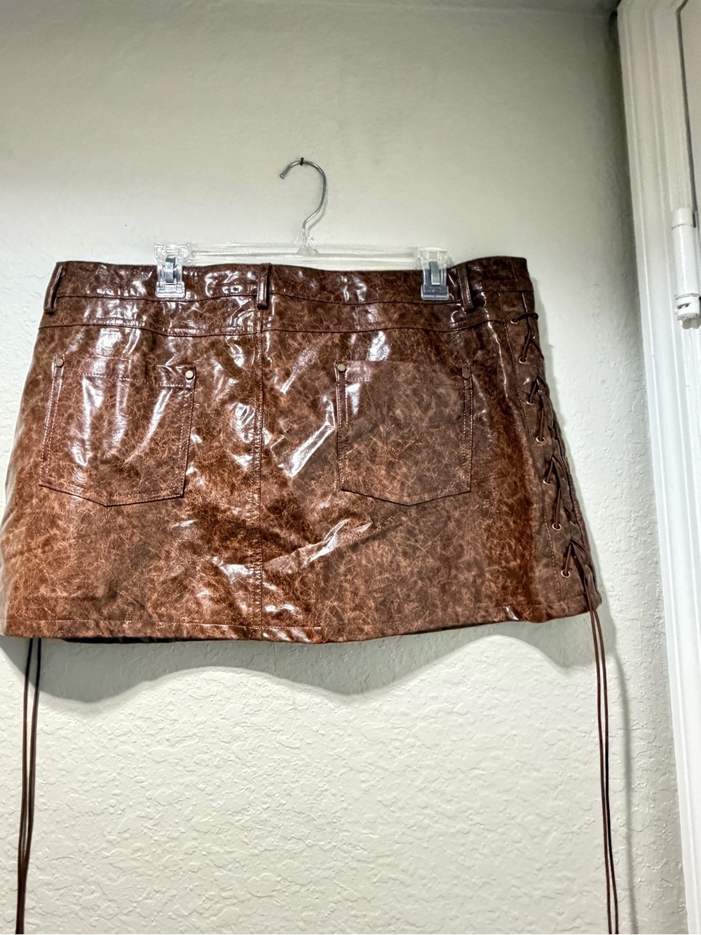 Fashion Nova Brown Faux-Leather Lace-Up Mini Skirt